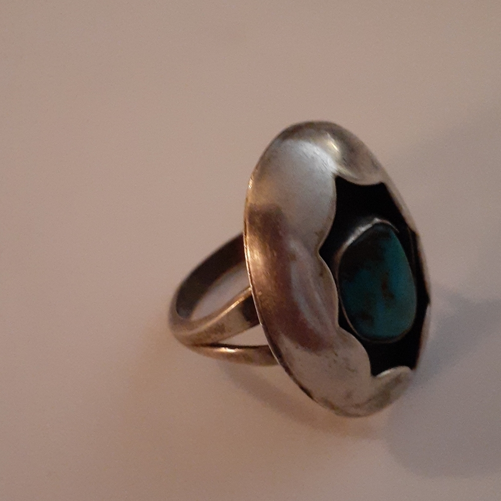 SOLD VTG 💙 Shadow Box Tuquoise & Sterling Ring - Picture 4 of 6